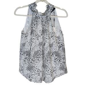 NWT Tahari White Leopard High Neck Animal Print Tank Blouse